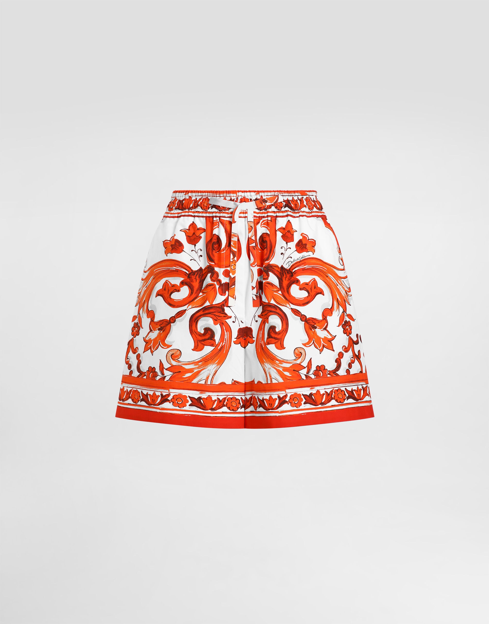 Majolica-print bermuda poplin shorts in Multicolor for Women