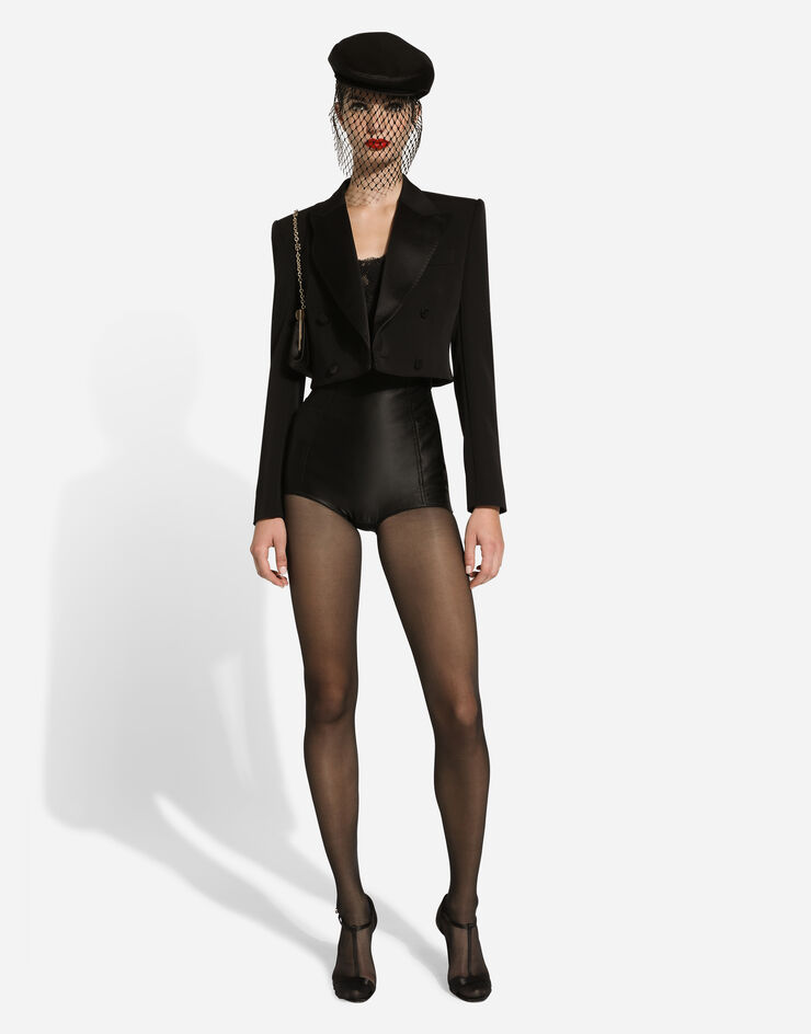 Dolce & Gabbana Kurze zweireihige Smokingjacke aus Wollgabardine Schwarz F291WTFU21E