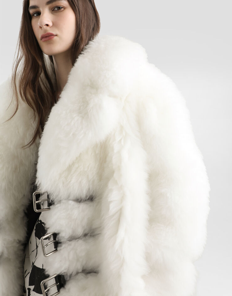 Dolce & Gabbana Abrigo de botonadura sencilla con efecto pelo White F0W4OFFUPSK