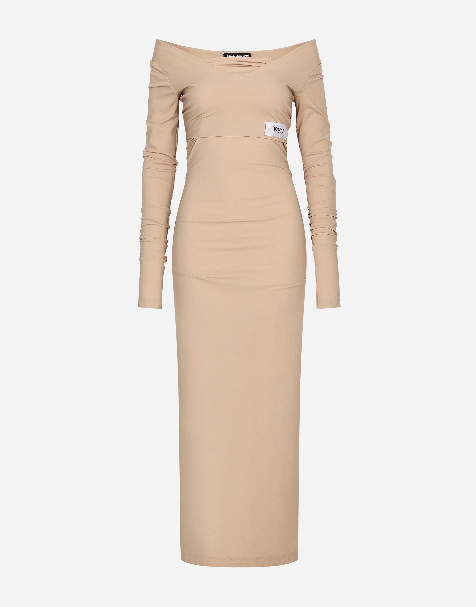 Dolce&Gabbana KIM DOLCE&GABBANA Jersey Milano rib calf-length dress Beige F6CONTFUGRH