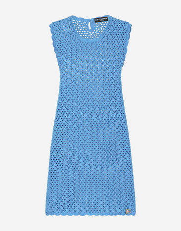 Dolce & Gabbana Short sleeveless crochet dress Azure FXL43TJBCAG