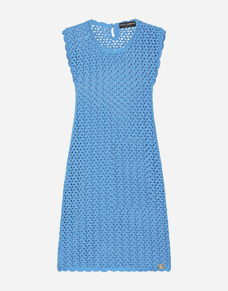 Dolce & Gabbana Короткое платье без рукавов в технике кроше бирюзовый FXL43TJBCAG