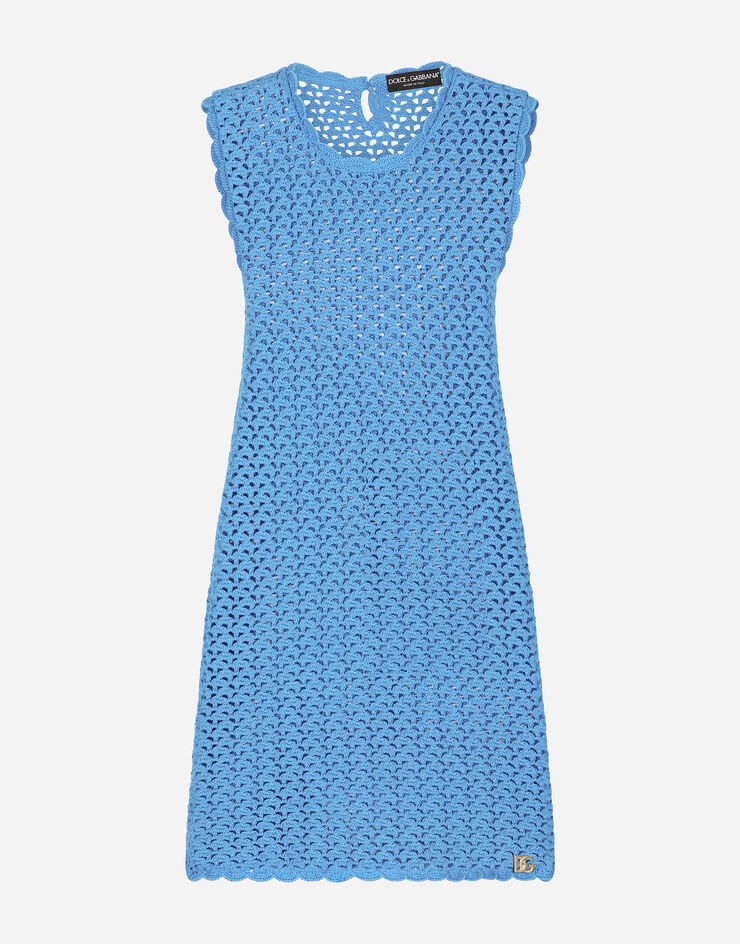 Dolce & Gabbana Short sleeveless crochet dress Turquoise FXL43TJBCAG