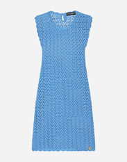 Dolce & Gabbana Short sleeveless crochet dress Turquoise F4B7ITHLM7L
