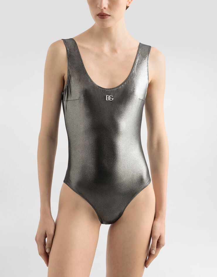 Dolce & Gabbana KIM DOLCE&GABBANA Foiled racer-style swimsuit Silver O9A46JFUGQY