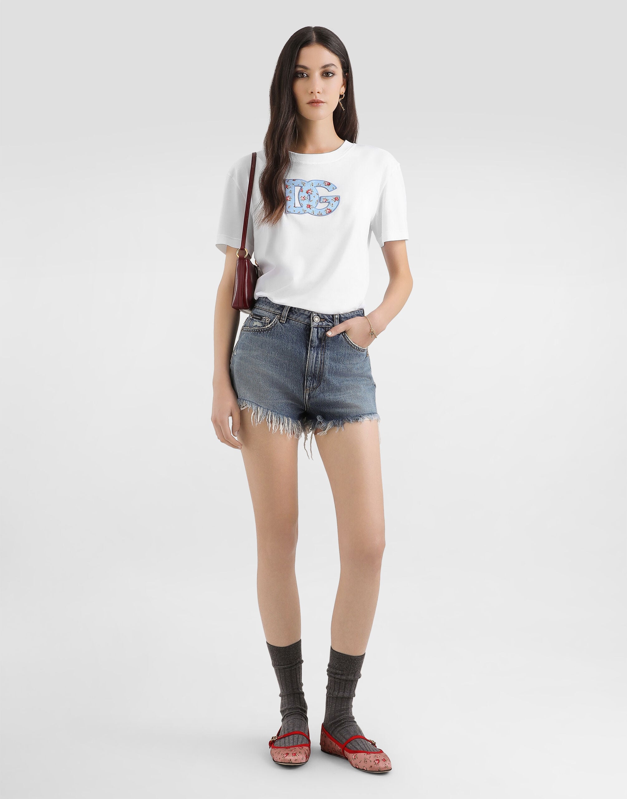 Jersey t-shirt with DG print patch in White for Women