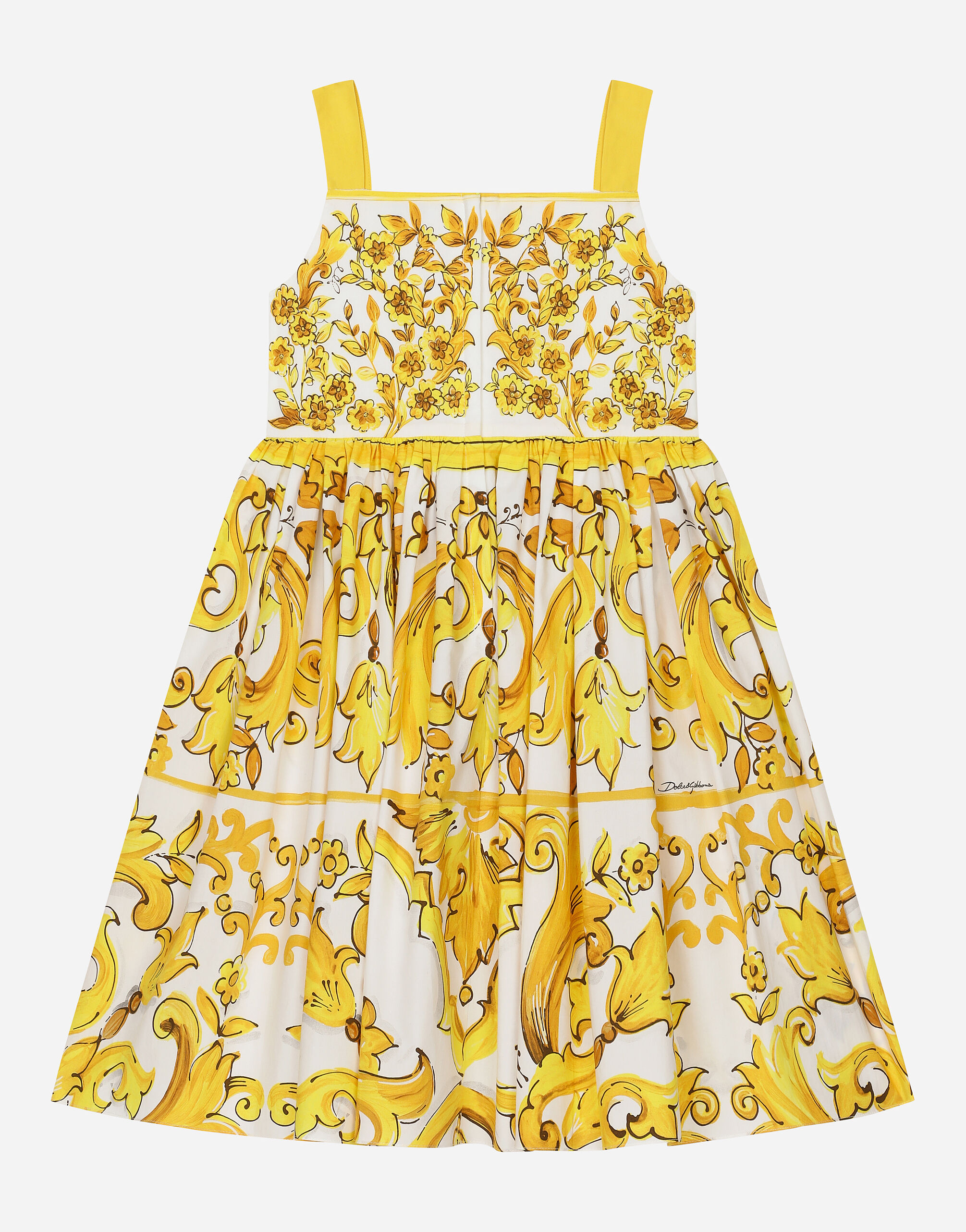Poplin dress with yellow majolica print in Print for Girls | Dolce&Gabbana®  US