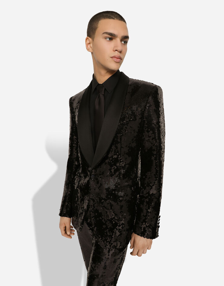 Dolce & Gabbana بدلة توكسيدو بقصة سيسيلي وترتر وصف أزرار مفرد أسود GKOSMTFLSEP
