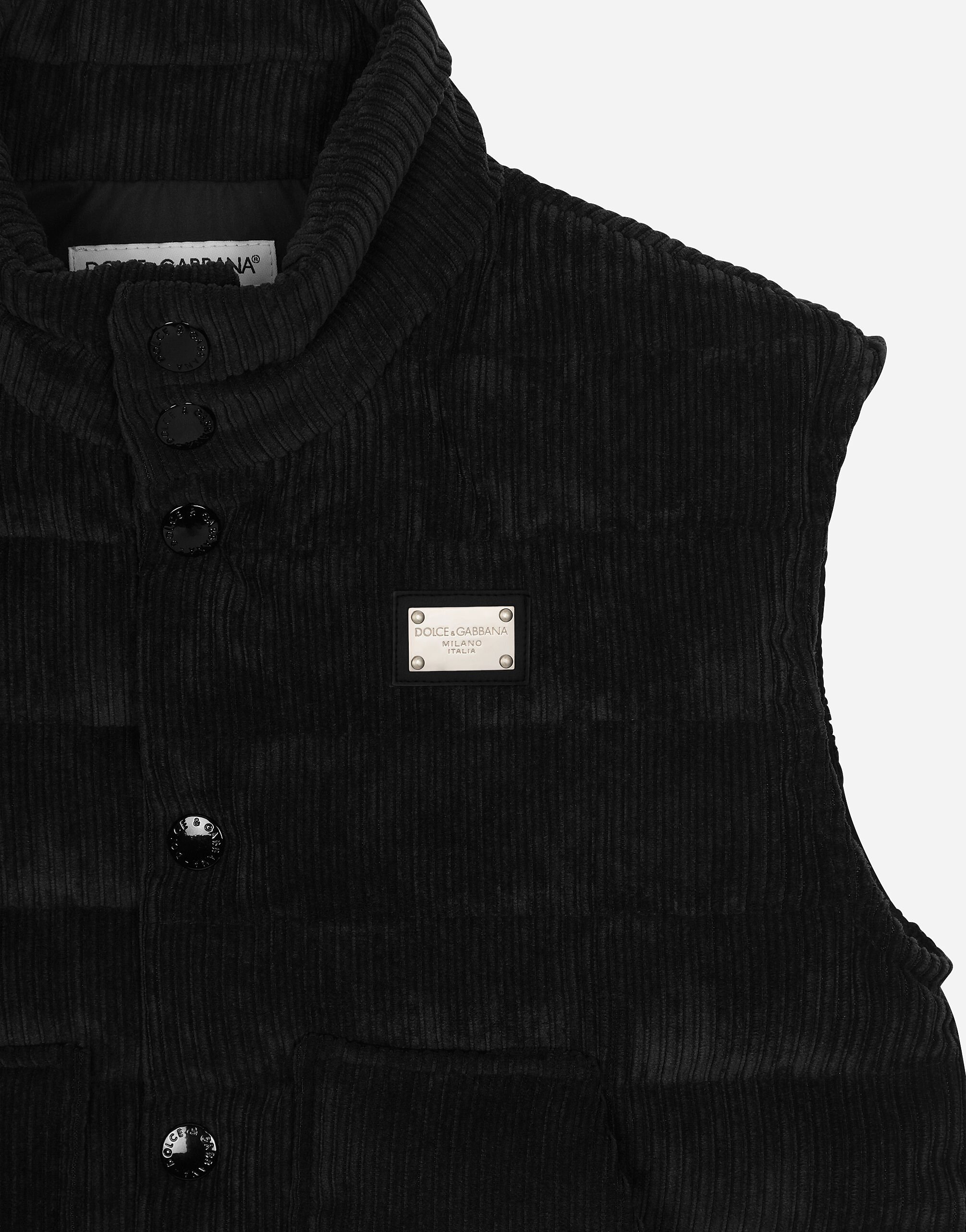 Doudoune courte en velours cotele avec plaquette a logo en Noir pour garcon Dolce Gabbana