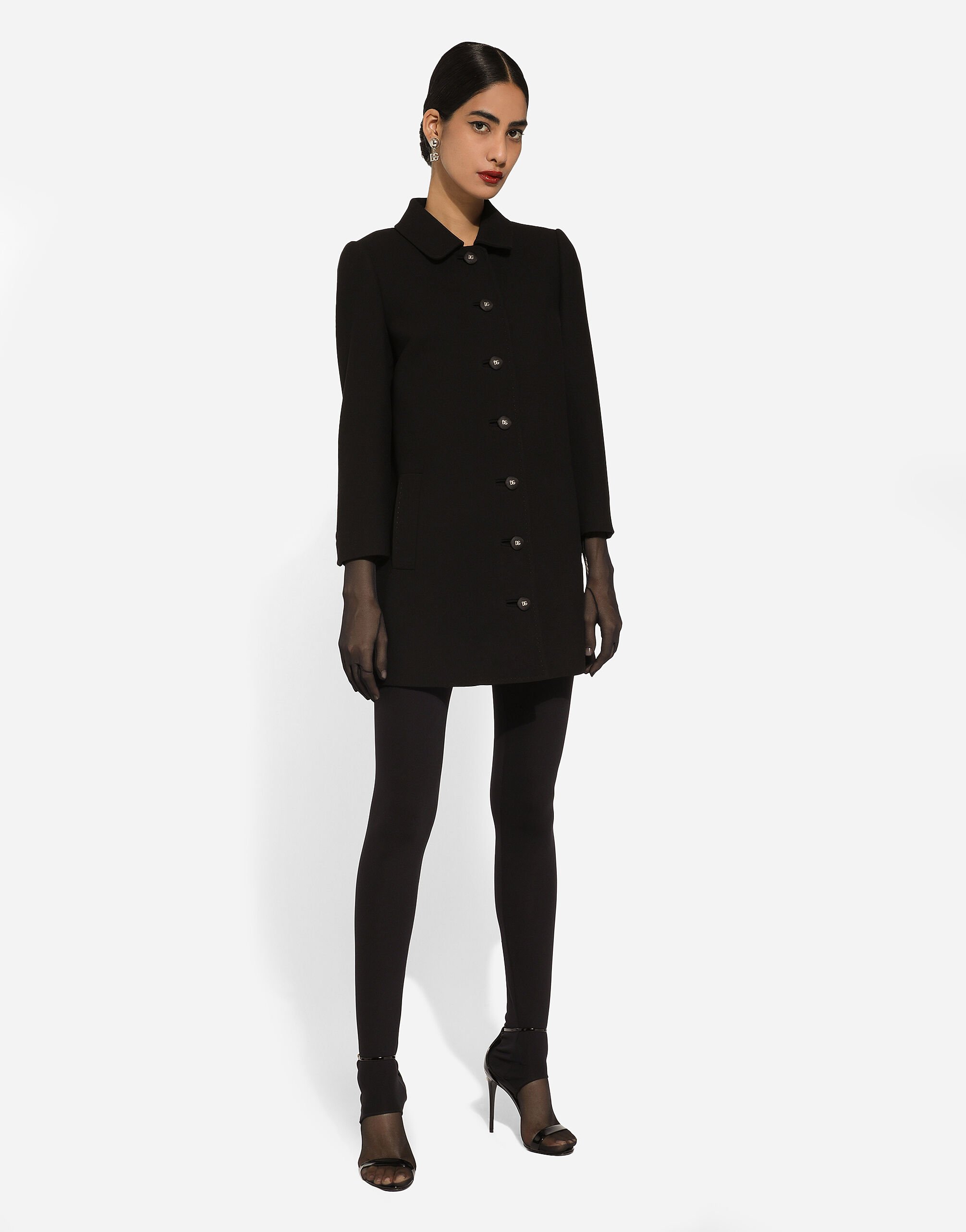コート DOLCE & GABBANA Woman Coat Black F0W1WTFU2TS N0000 Single-breasted houndstooth check coat with belt in Black
