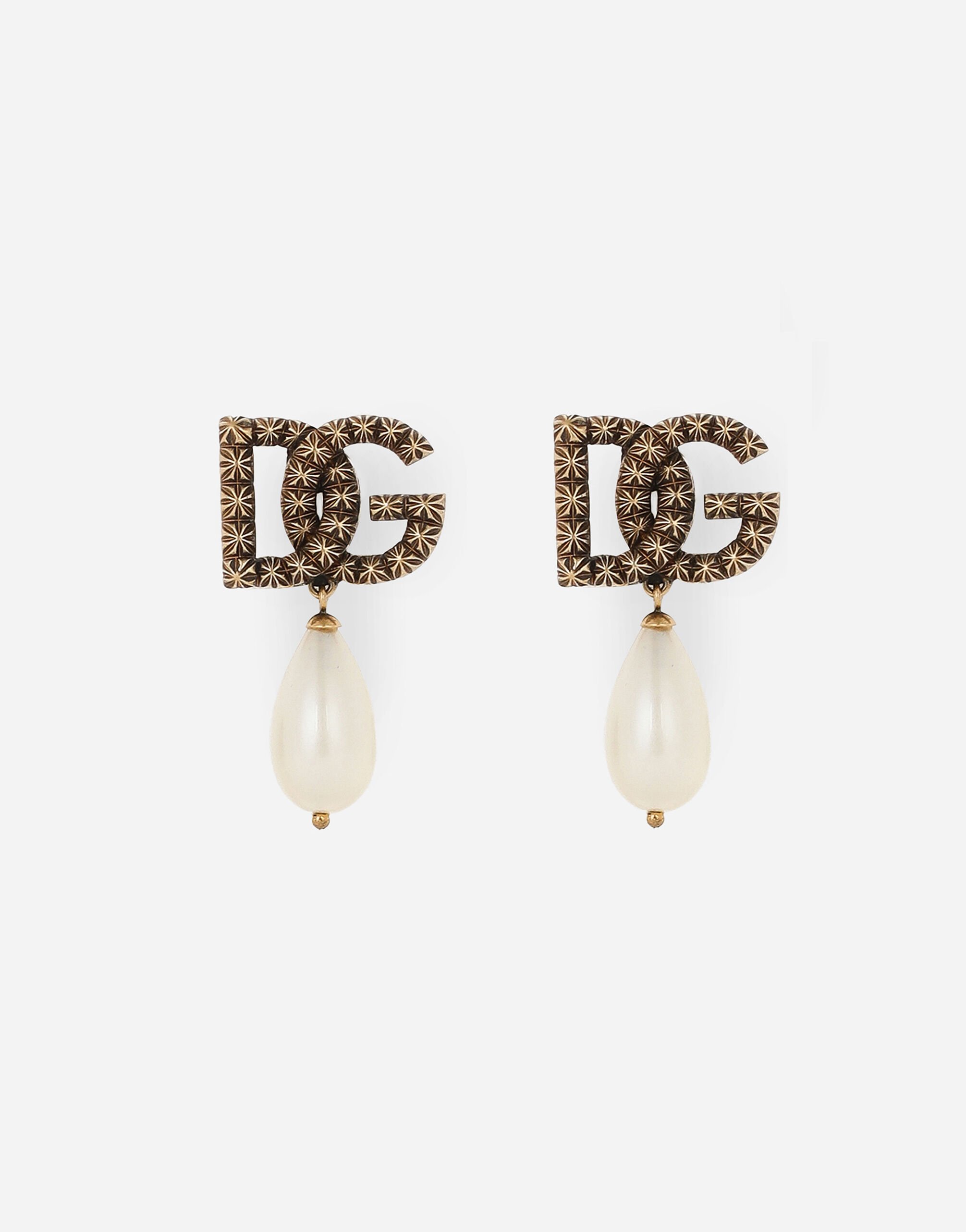 Drop earrings with teardrop pearl and DG logo in Gold for Women Dolce Gabbana