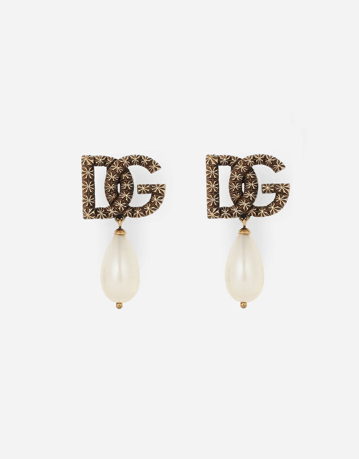 Dolce & Gabbana أقراط متدلية بلؤلؤة وشعار DG ذهبي WEQ6L1W1111
