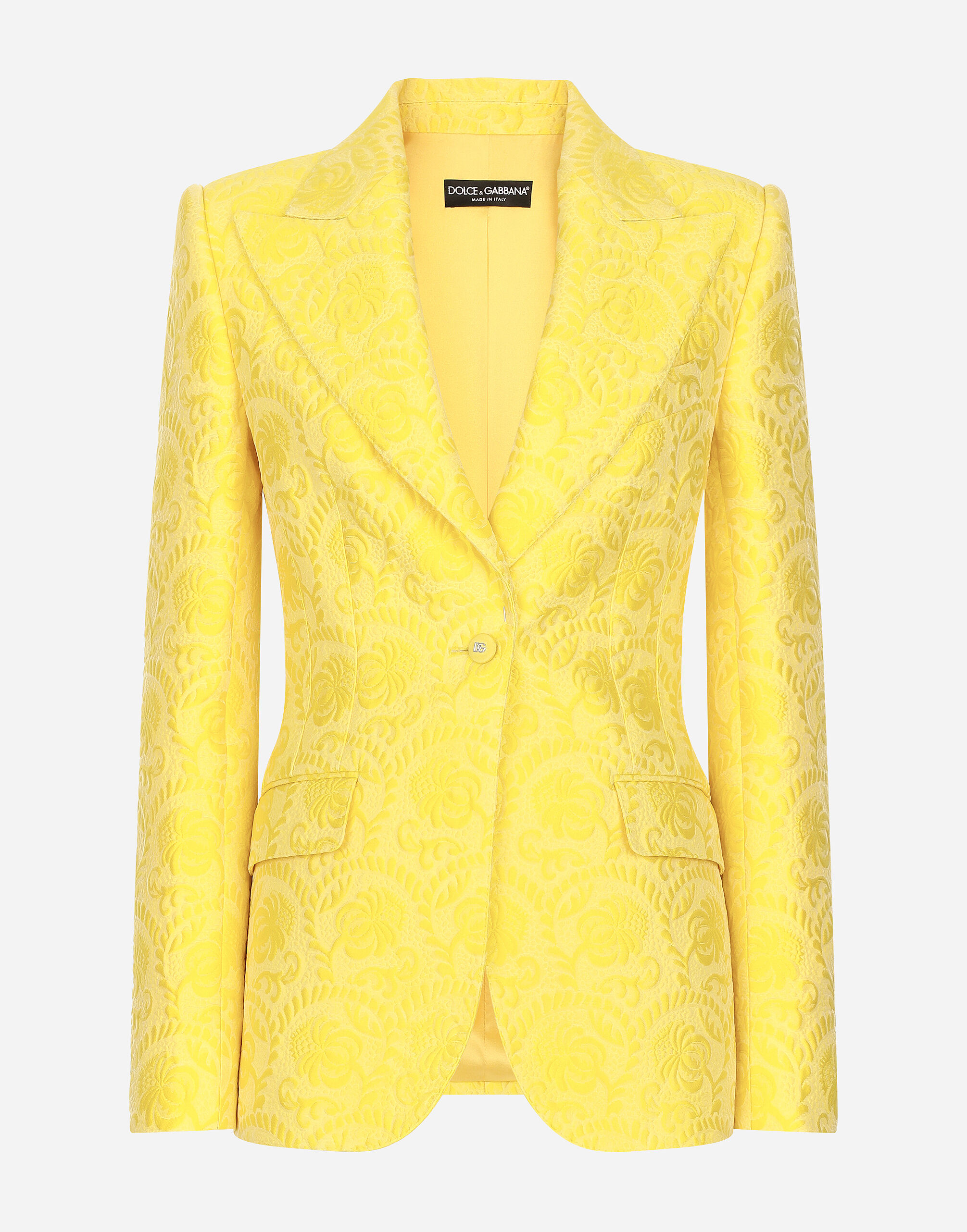 Dolce & Gabbana Single-breasted floral brocade Turlington jacket Yellow F29UCTHJMOK