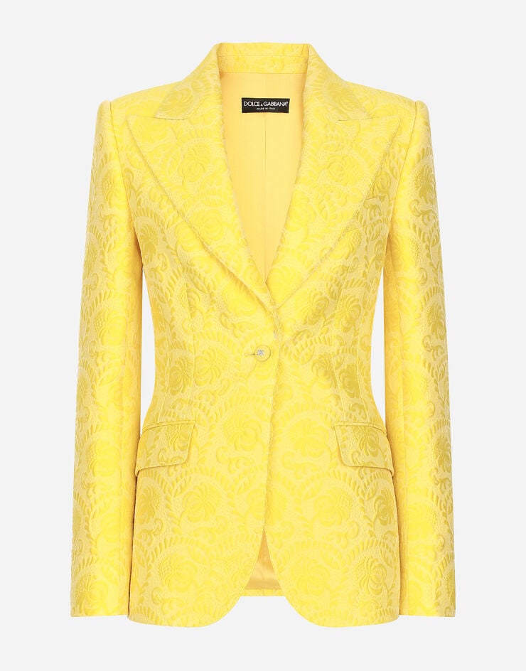 Dolce & Gabbana جاكيت تورلينغتون بروكيد برسمة زهور وصف أزرار مفرد أصفر F29UCTHJMOK