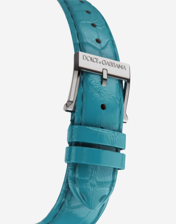 Dolce & Gabbana ساعة DG7 من الفولاذ مرصعة بالفيروز والماس أزرق سماوي WWFE2SXSFTA
