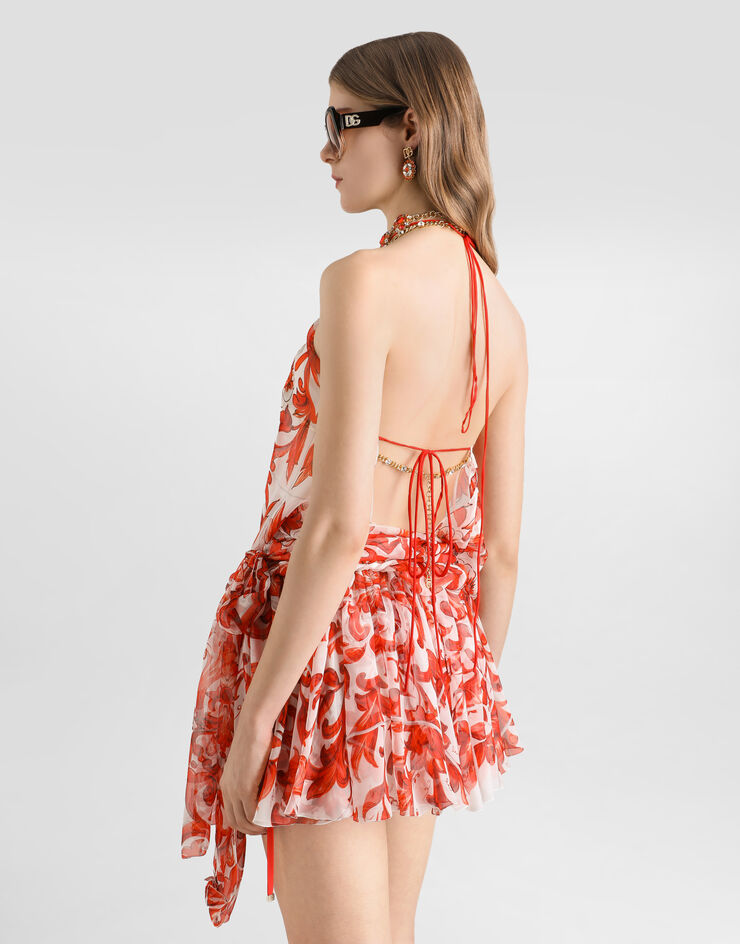 Dolce & Gabbana Majolica-print chiffon short dress Dolce & Gabbana Majolica-print chiffon short dress Multicolor F614ZTGDDRH