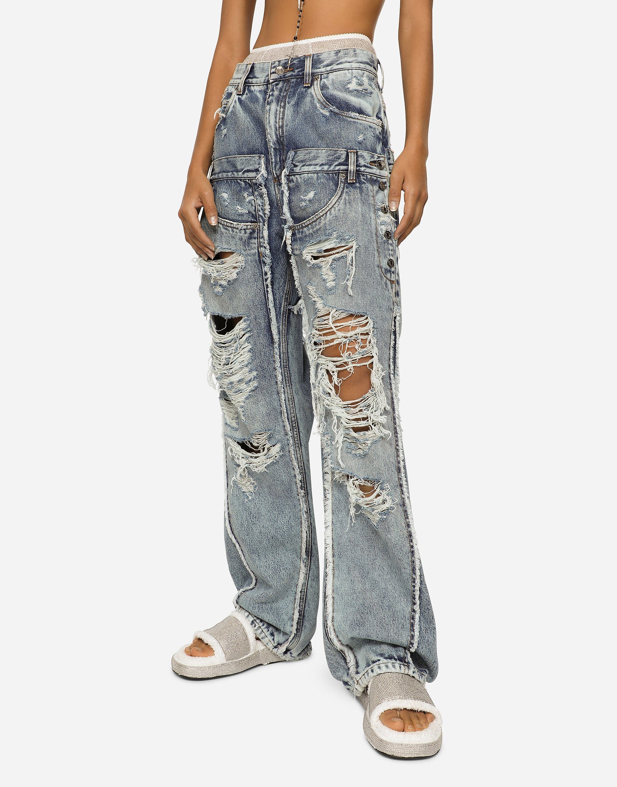 Dolce & Gabbana Patchwork denim jeans with ripped details female Multicolor