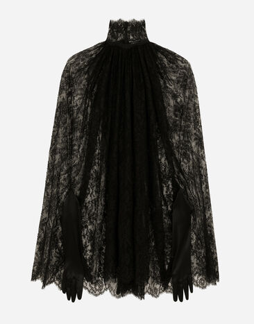 Dolce & Gabbana Vestido corto tipo capa de encaje Negro F6JHCTMLMAE