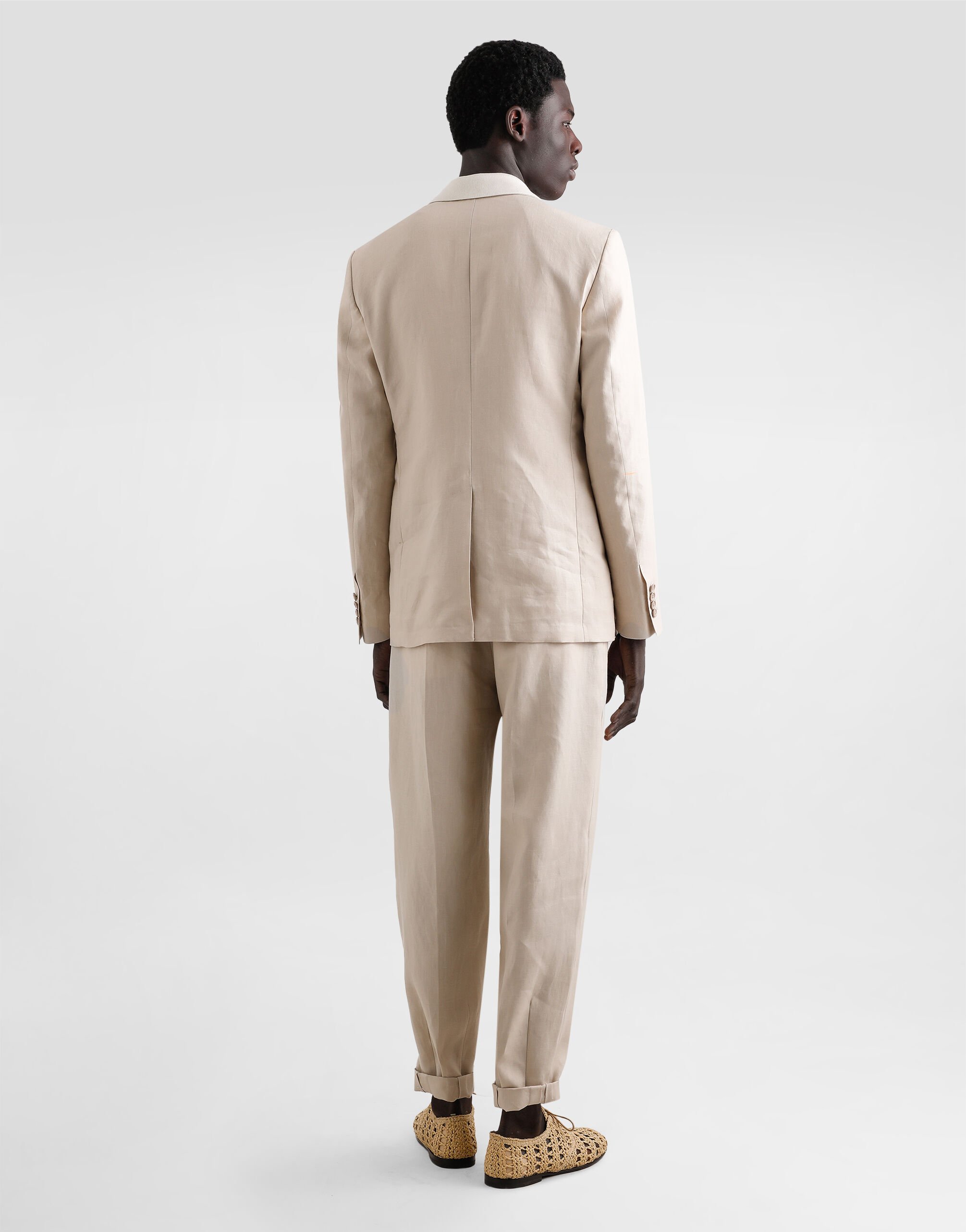 Double-breasted linen fabric jacket in Beige for Men