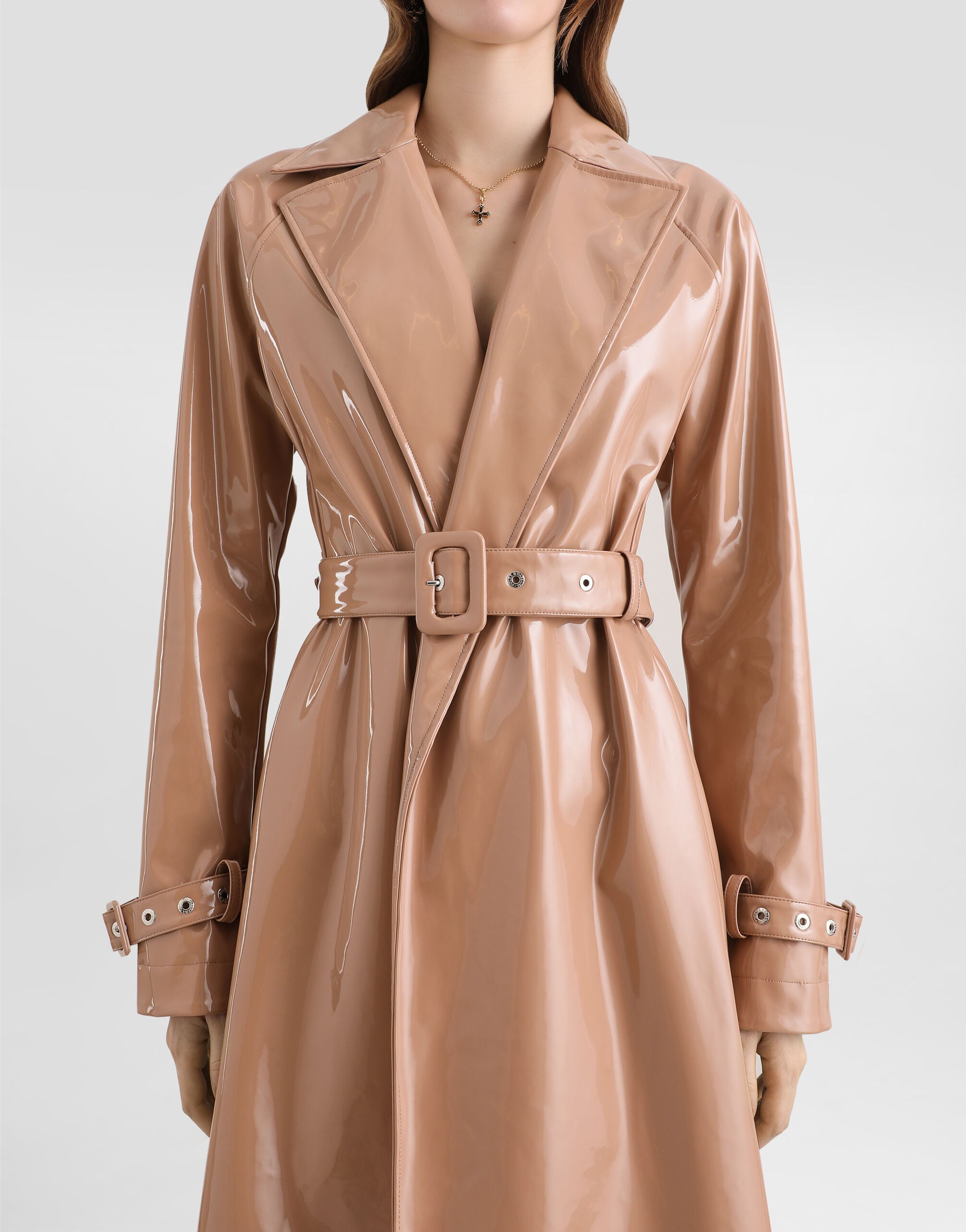 Coated faux leather trench coat in Pale Pink for Women