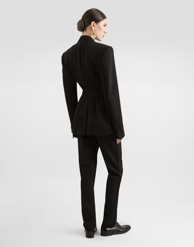 Dolce & Gabbana Double-breasted wool gabardine tuxedo jacket Black F297FTFU21E