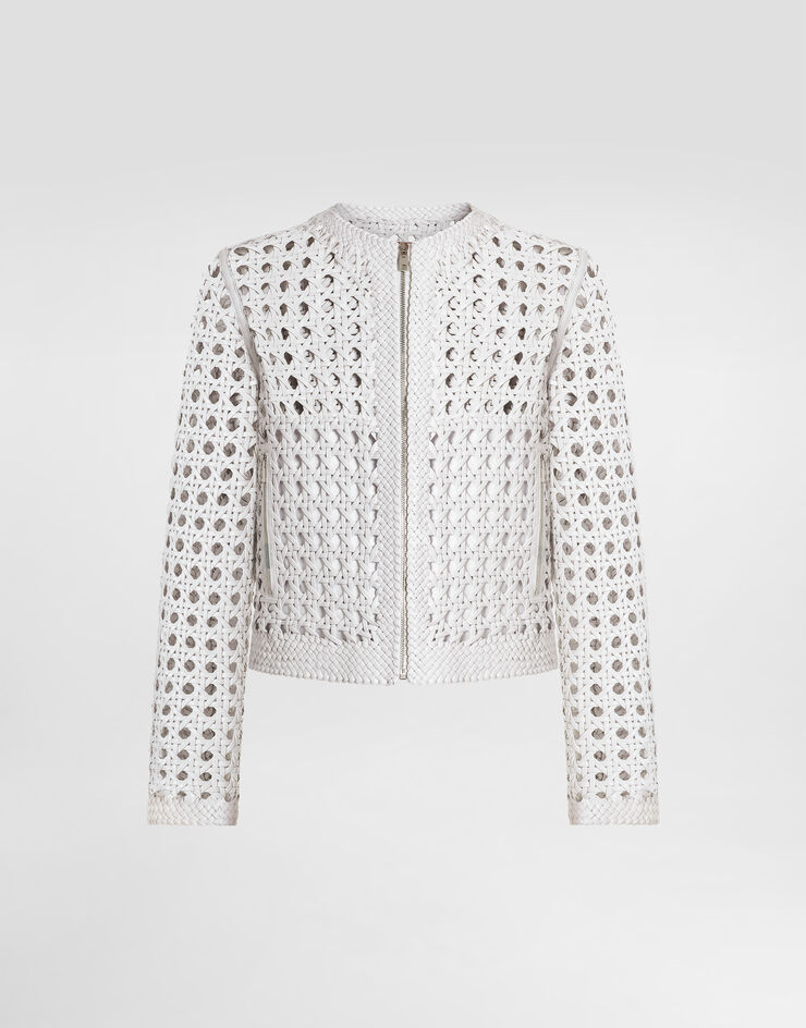 Dolce & Gabbana Jacke aus geflochtenem Nappaleder Weiss G9BGSLGJ158