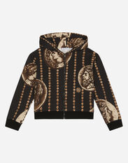 Dolce & Gabbana Zip-up hoodie with all-over coin print Black L4JTEYG7K8Z