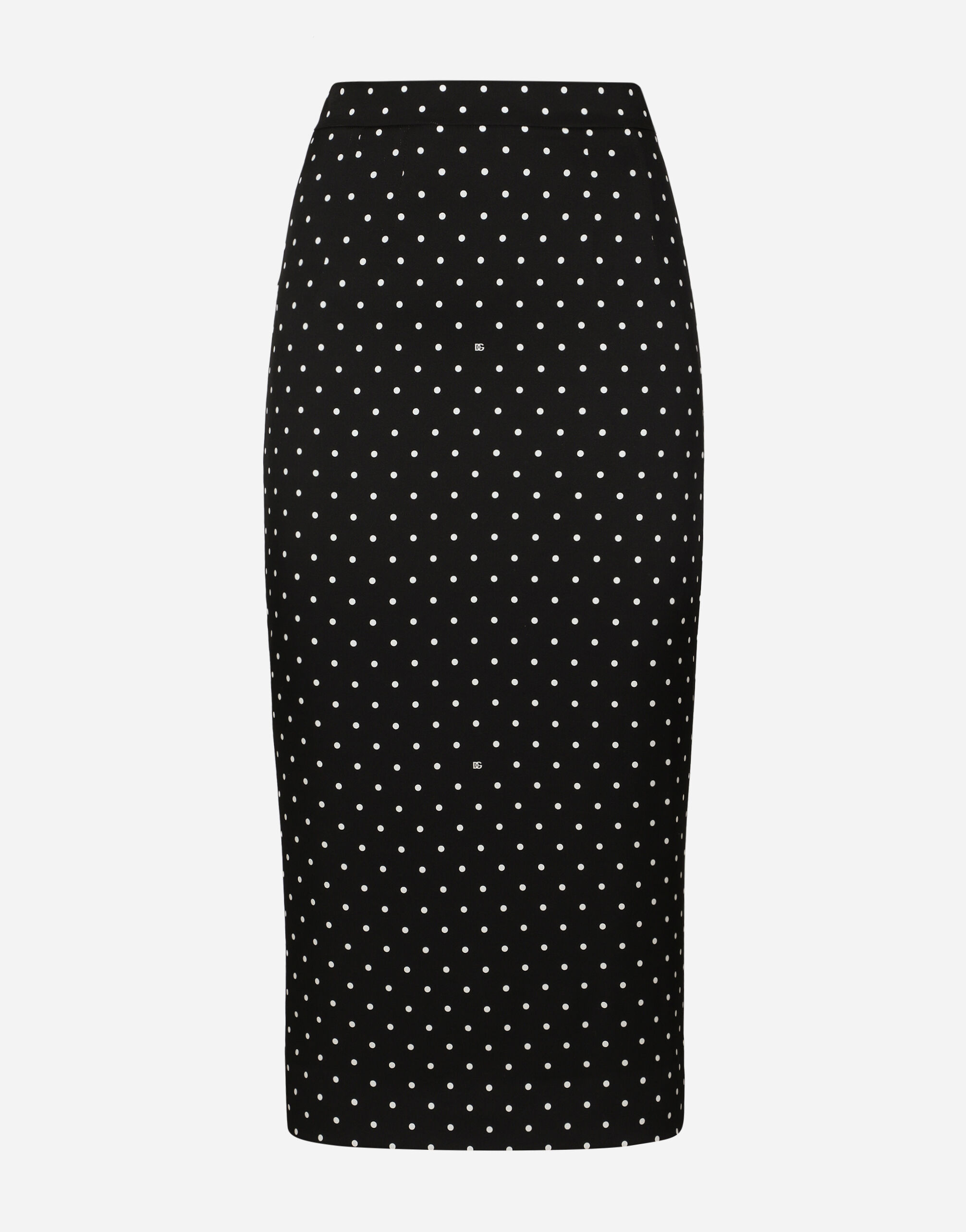 Dolce & Gabbana Charmeuse calf-length pencil skirt with polka-dot print Black F290XTFU28D