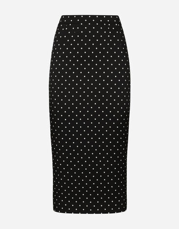 Dolce & Gabbana Charmeuse calf-length pencil skirt with polka-dot print Print F4CUNTFPTAX