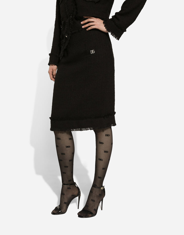 Dolce & Gabbana Falda midi de tweed con logotipo DG Negro F4CTCTFMTAC