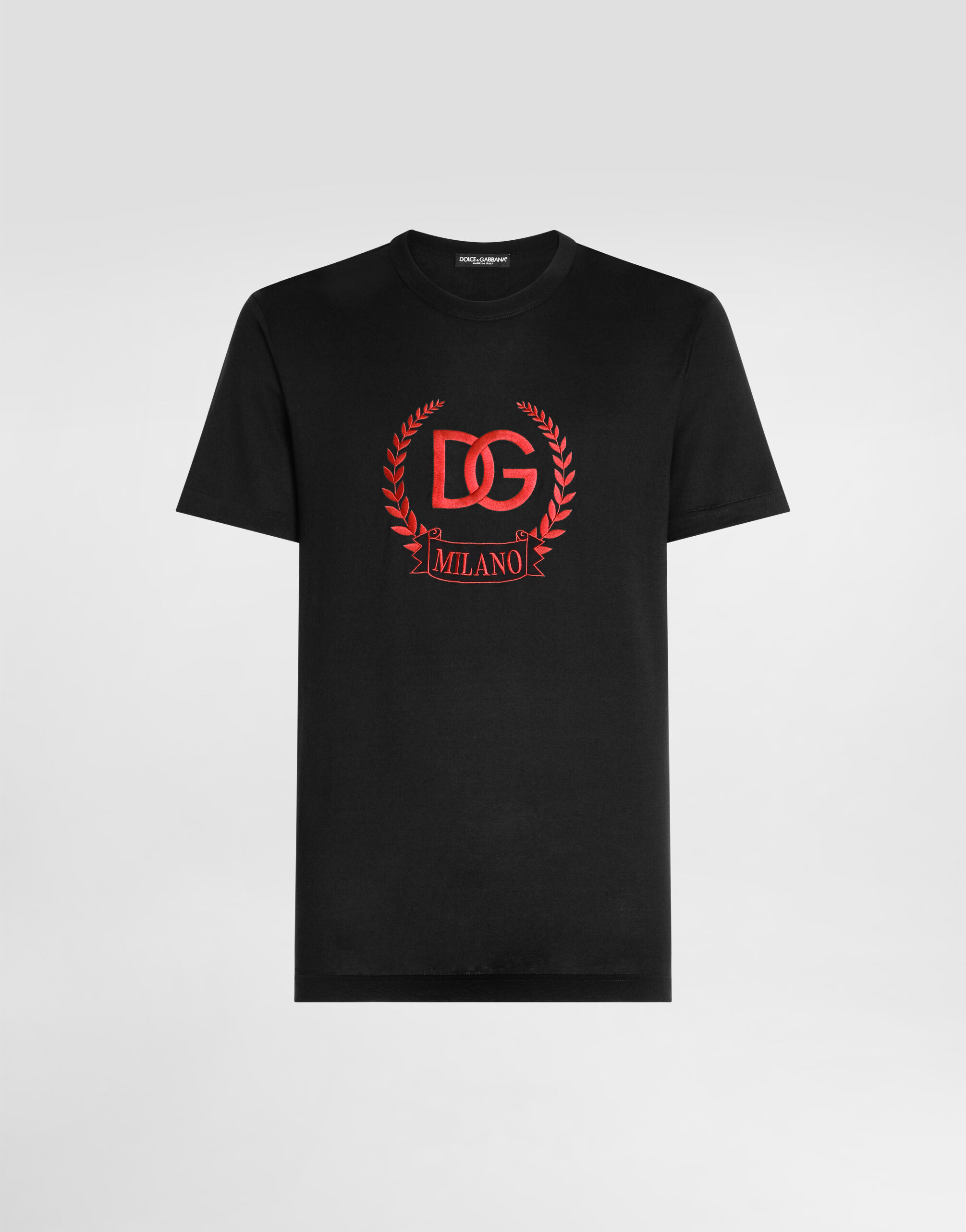 極美品★DOLCE&GABBANA★近年DGロゴ グラフィックTシャツストレッチ ブラックのメンズ Tシャツ コットンインターロック DGロゴプリント