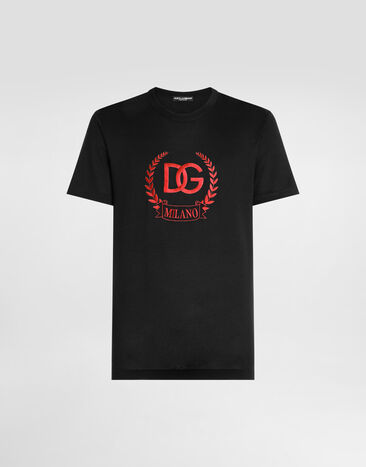 Dolce&Gabbana Cotton T-shirt with DG Milano logo embroidery Black G8PE3ZG7J5Y