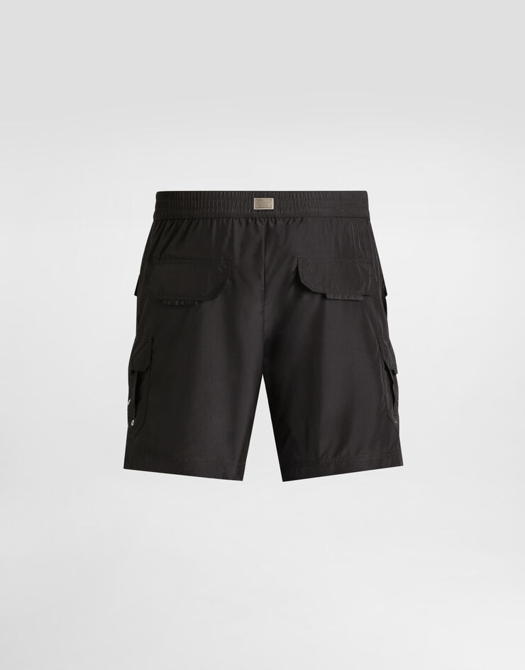 Dolce & Gabbana Boxer de bain mi-long avec plaquette Noir M4F42TONR46
