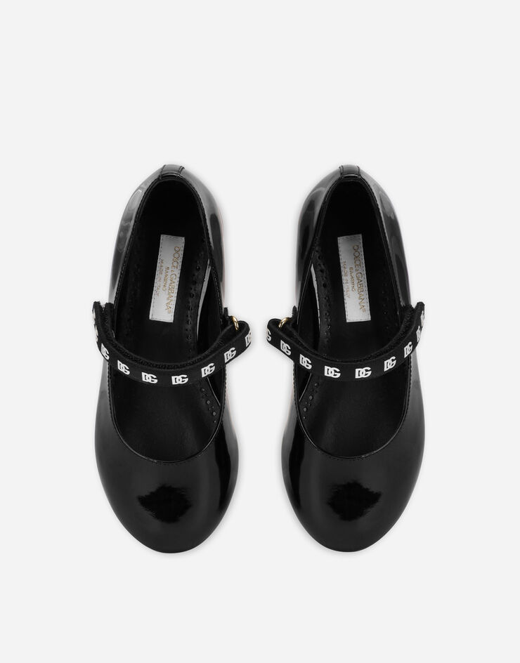 Dolce & Gabbana Ballerines en cuir verni à bride logo DG Noir D11166A4831