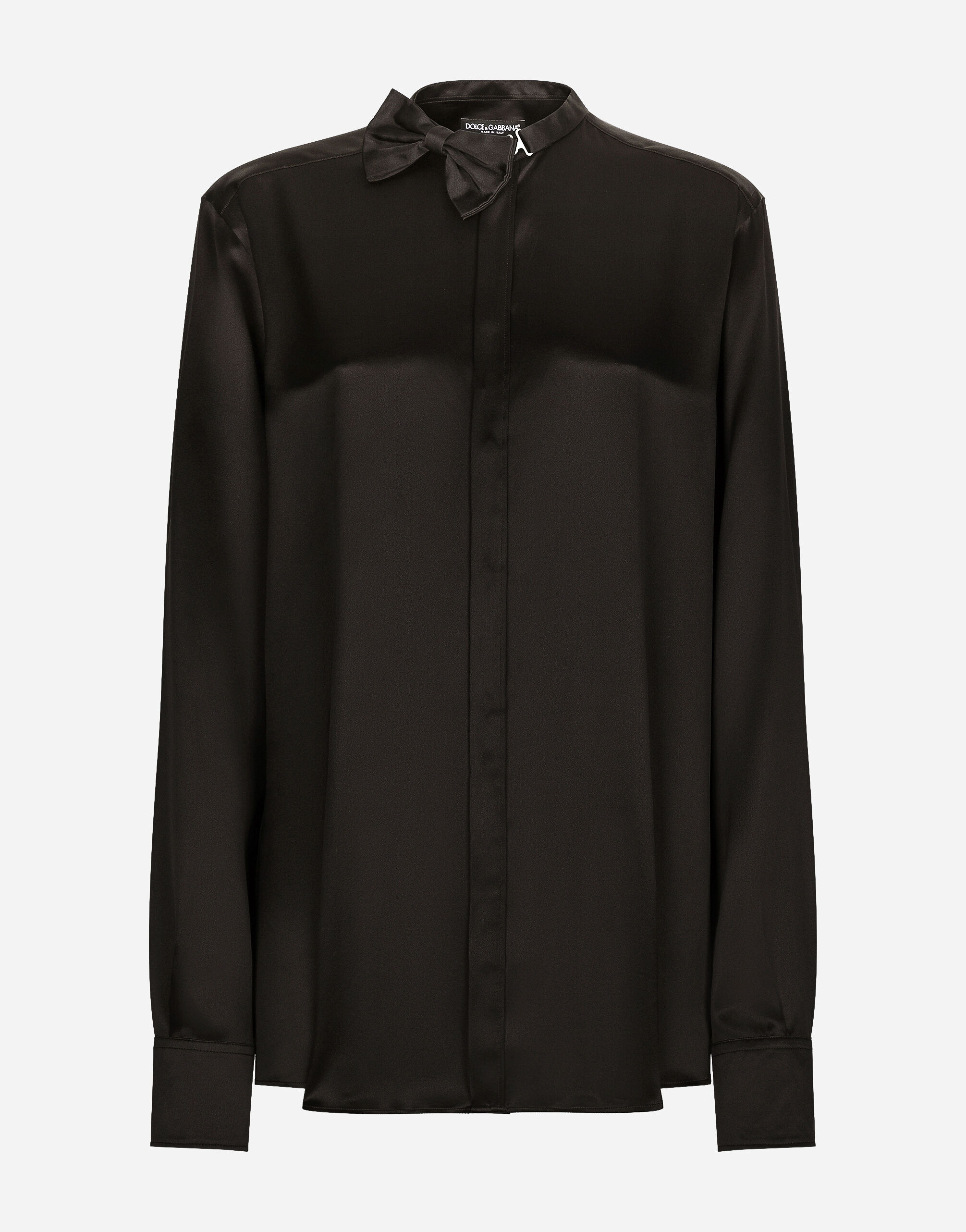 Camicia in raso con dettaglio papillon in Nero da Donna Dolce Gabbana