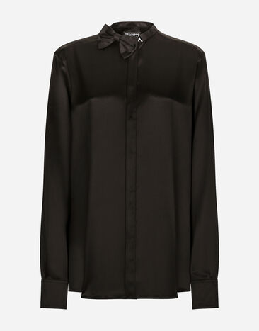 Dolce&Gabbana Satin shirt with bow-tie detailing Black F0W0WTFUAA1