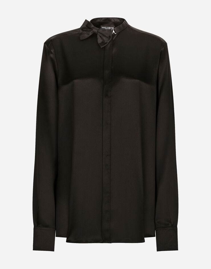 Dolce & Gabbana قميص ساتان بتفاصيل ربطة عنق أسود F5R58TFU1AU