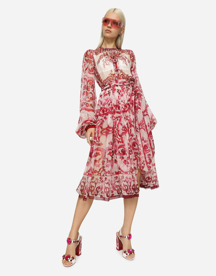 Dolce&Gabbana فستان ميدي شيفون بطبعة ماجوليكا متعدد الألوان F6AOJTHI1ME
