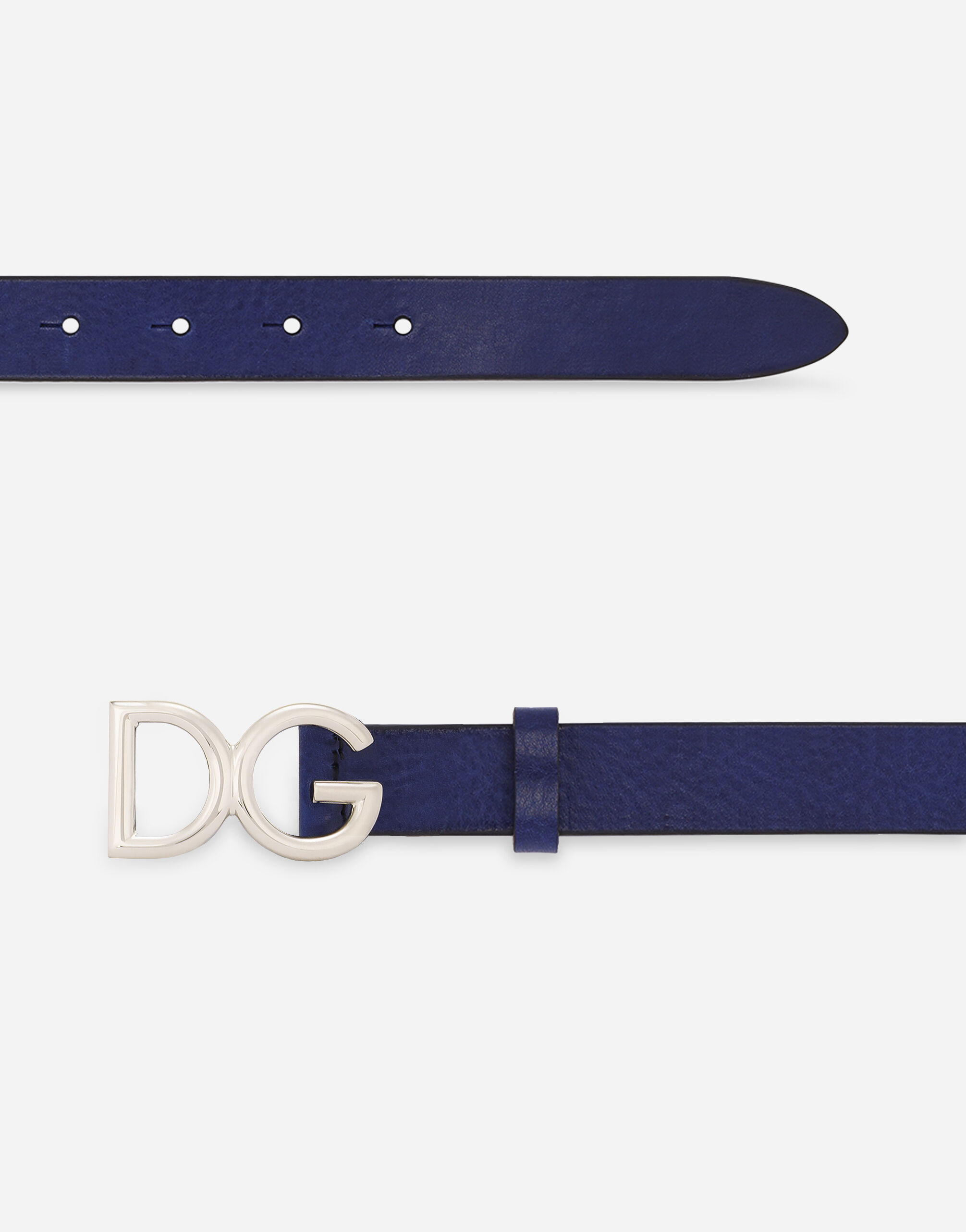 Tumbled leather belt in BLUE for Men Dolce Gabbana