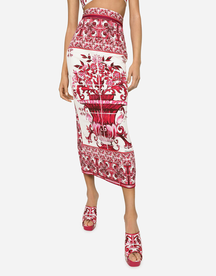 Dolce&Gabbana Majolica-print charmeuse calf-length skirt Multicolor F4BWLTHPABW