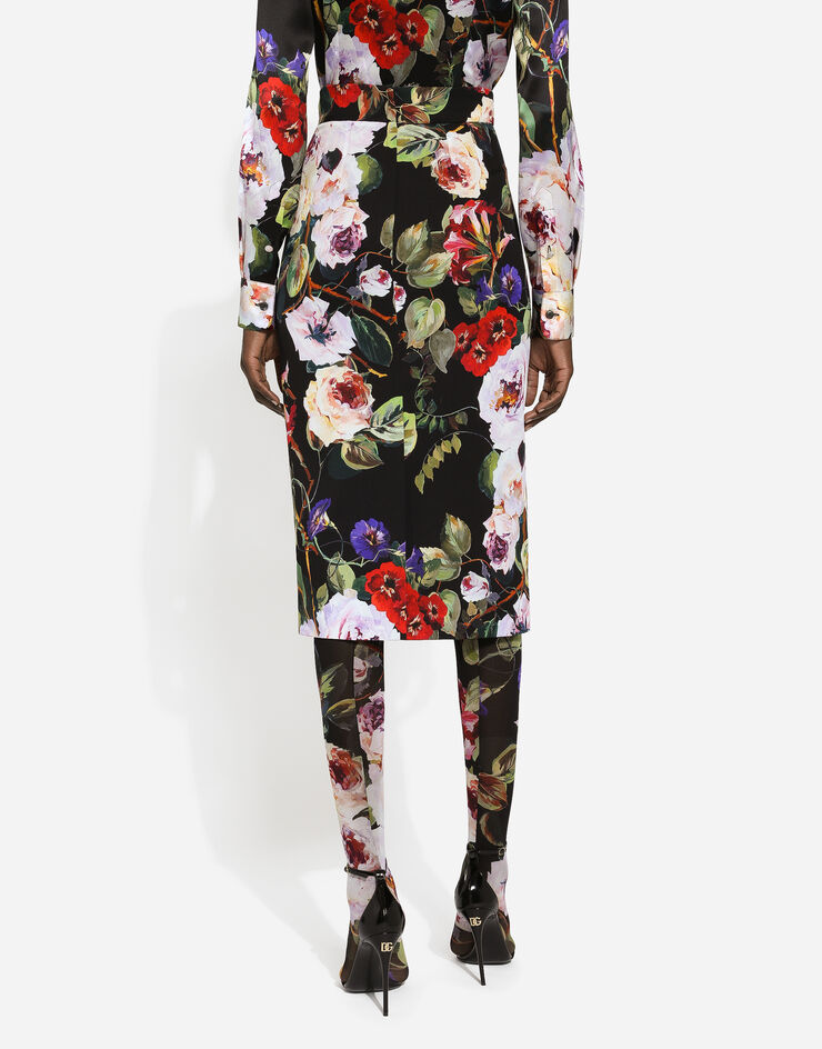 Dolce & Gabbana 玫瑰园印花素绉缎中长半裙 印花 F4CS8TFSA56