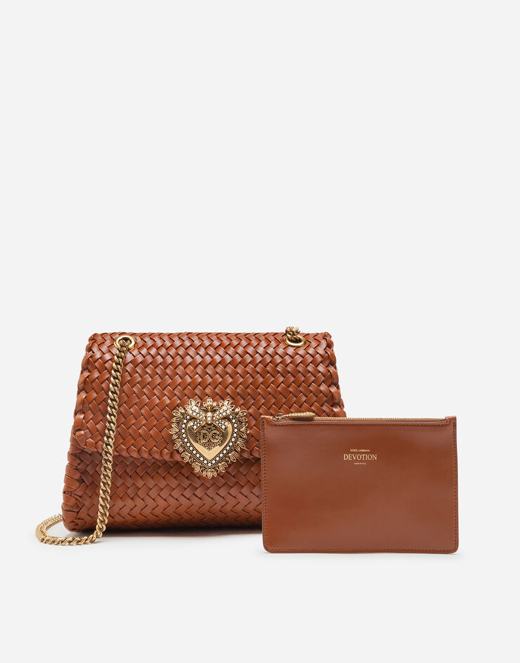 Dolce & Gabbana Large Devotion shoulder bag in braided nappa leather BROWN BB6728AX813