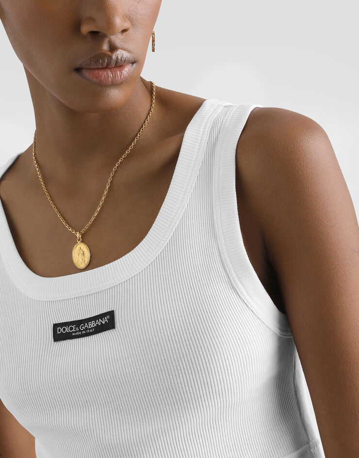 Dolce & Gabbana توب بلا أكمام قصير بتصميم مضلع White F8W40TFU7AV