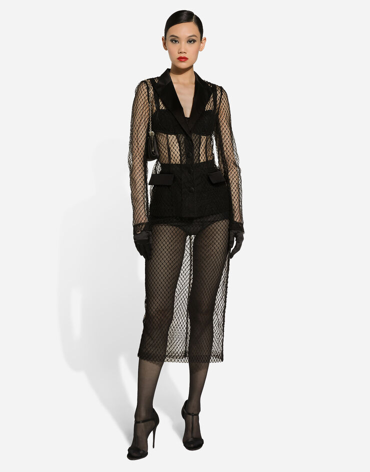 Dolce & Gabbana جاكيت سهرة دولتشي شبكي بصف أزرار مفرد أسود F27BUTHLM83