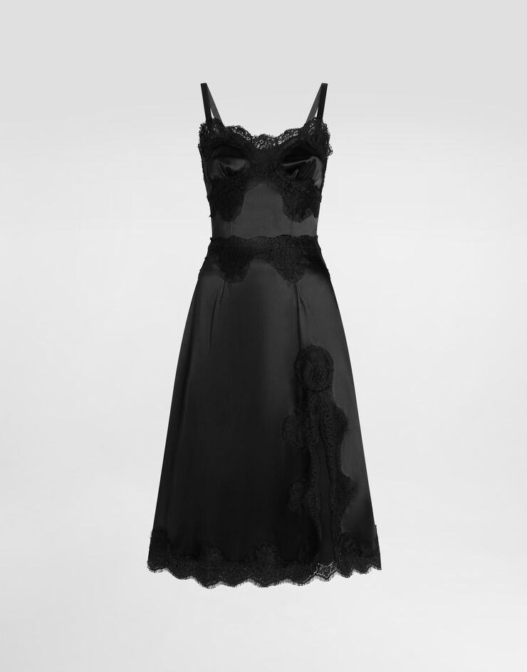 Dolce & Gabbana Vestido lencero de raso elástico Negro F6A5DTFURAD
