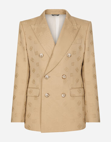 Dolce & Gabbana Tailored double-breasted cotton jacket with jacquard DG details Brown GV1FXTHUMG4