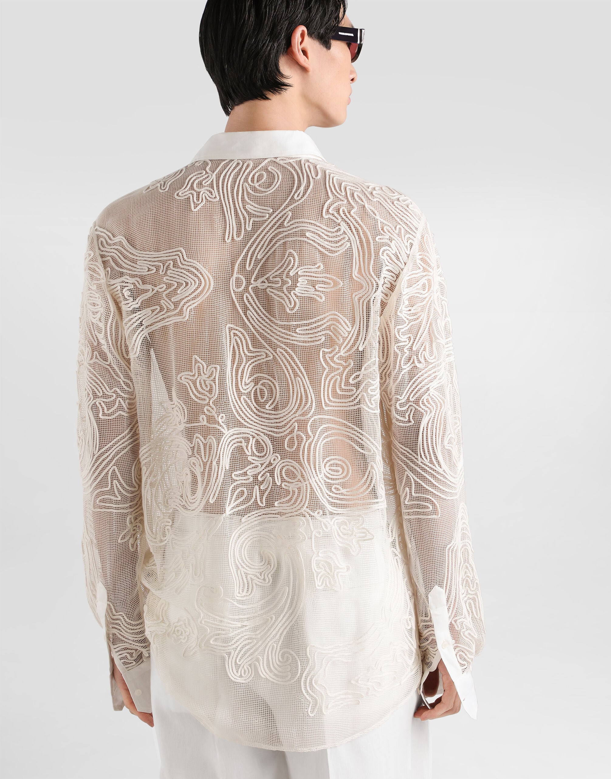 DOLCE&GABBANA シースルー 刺繍 長袖シャツ Martini shirt in embroidered linen in Multicolor for Men