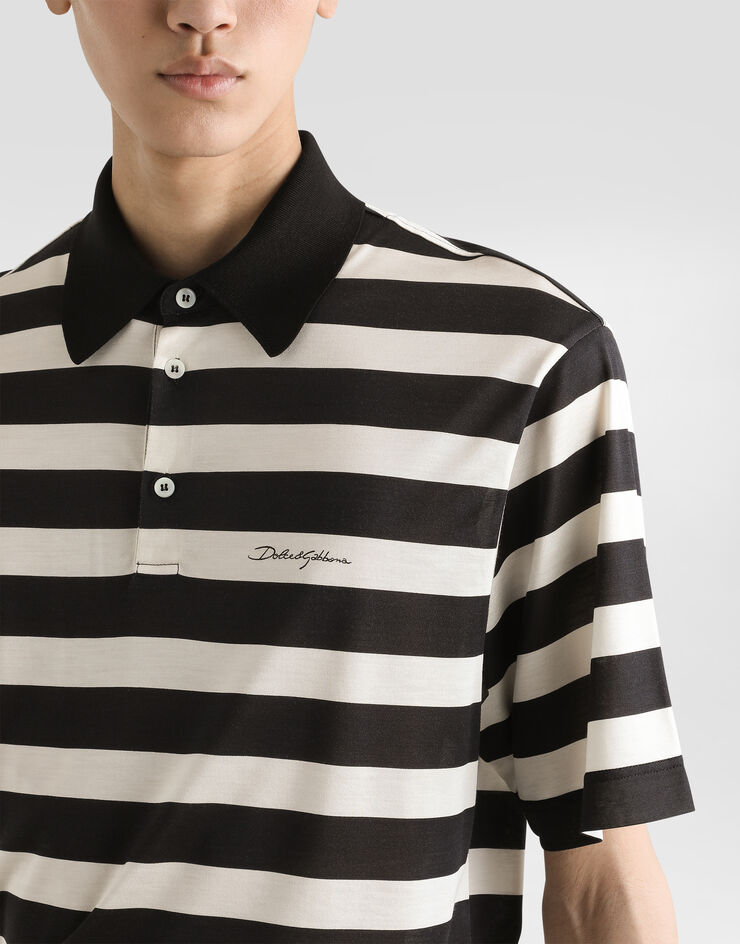 Dolce & Gabbana Short-sleeved silk jersey polo-shirt with striped print Multicolor G8RV9TG7O8F