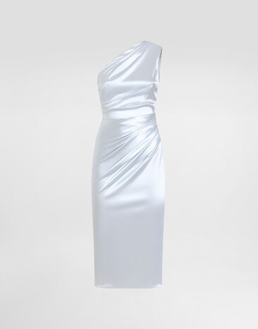 Dolce & Gabbana One-shoulder dress in stretch satin Grey F617RTFURAD