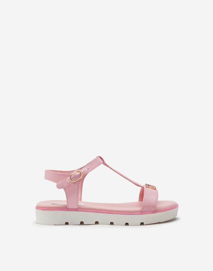 Dolce & Gabbana T-strap sandals in patent leather with DG rhinestones PINK D10921A1328